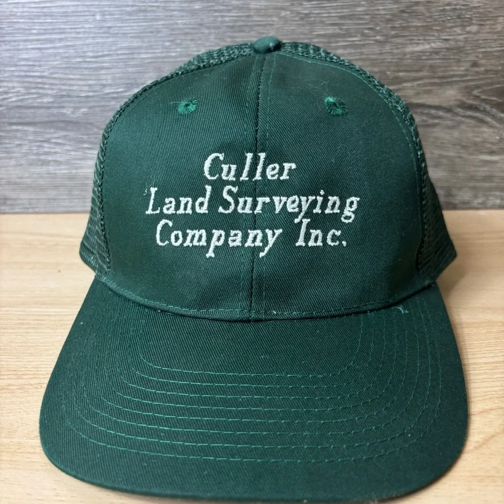 Vintage Culler Land Surveying Company Hat Cap Snap Back Green Adjustable‎